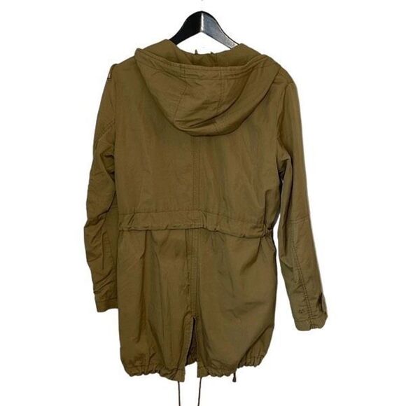 H&M Womens Parka Jacket Hooded Full‎ Zip Tie Waist Adjustable Army Green Size XS - Picture 2 of 10
